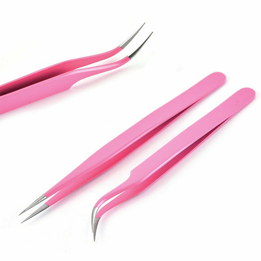 Pink Eyelash Tweezers Eye Lash Clip Remover - 2pcs