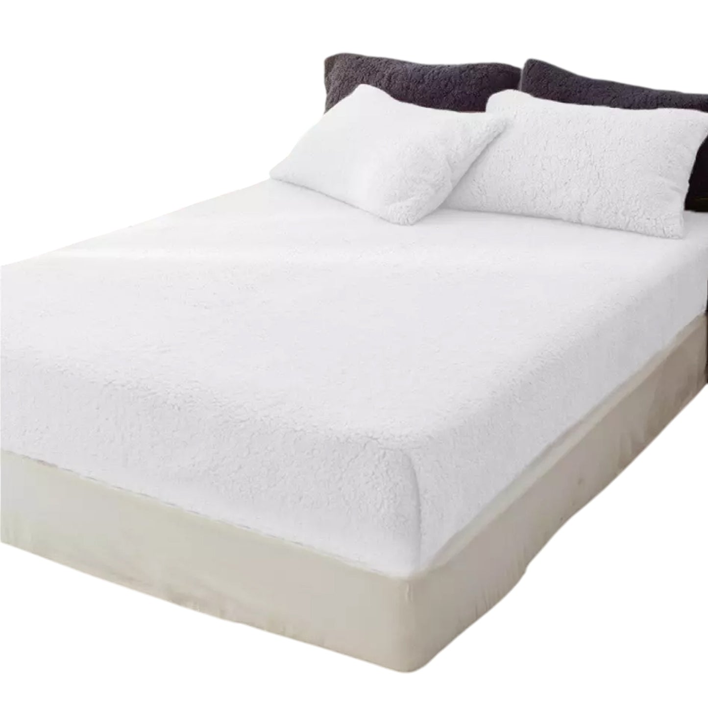 Soft Warm Fleece Fitted Sheet with Pillowcase Teddy Bear Fabric - White