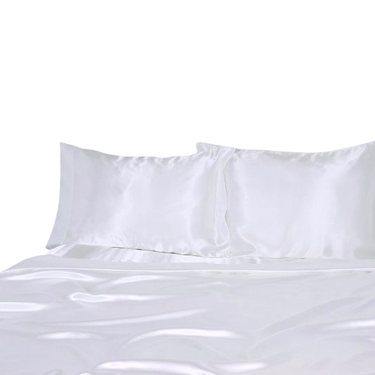 1000TC Silk Satin Sheet Set Fitted Flat Pillowcase KS SIngle Double Queen King - White
