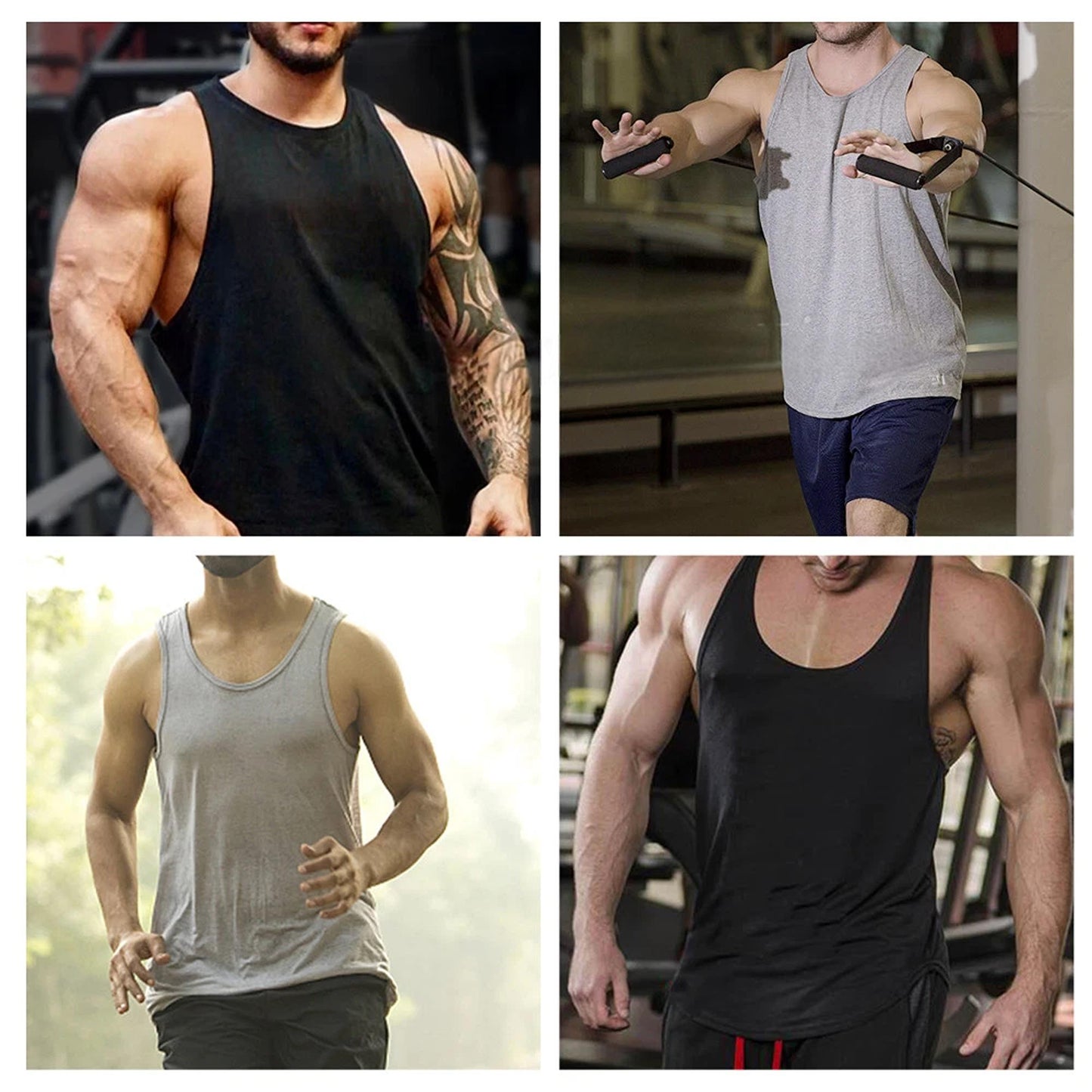 Mens Muscle Tank Top Sleeveless Sport Singlet Vest - Black