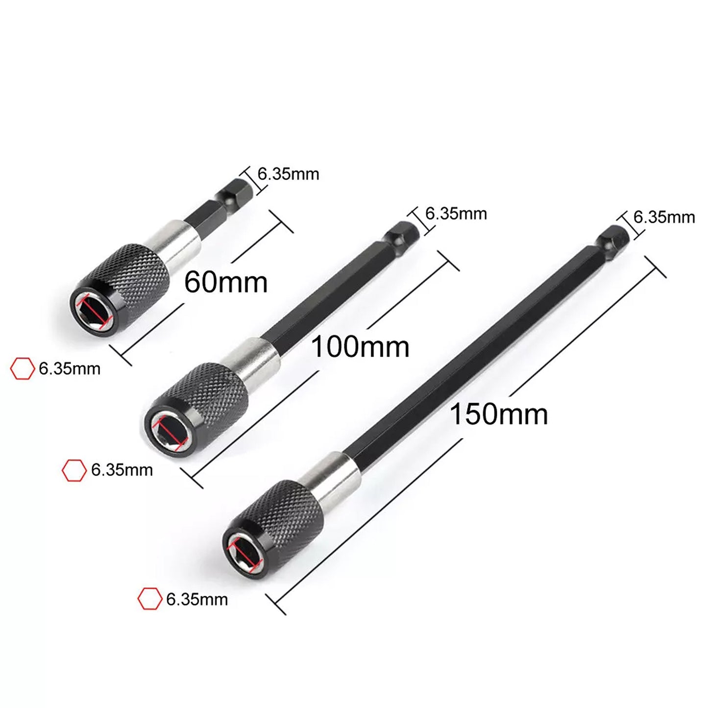 3 Piece Screwdriver Extension Kit Quick Release Hex Shank Drill Bit Set