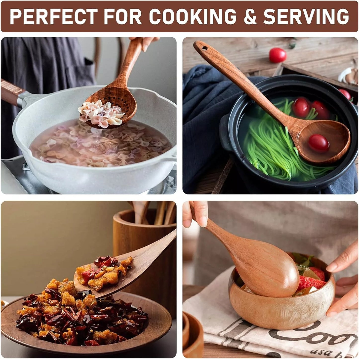 Wooden Spoon Set Handmade for Kitchen and Cooking