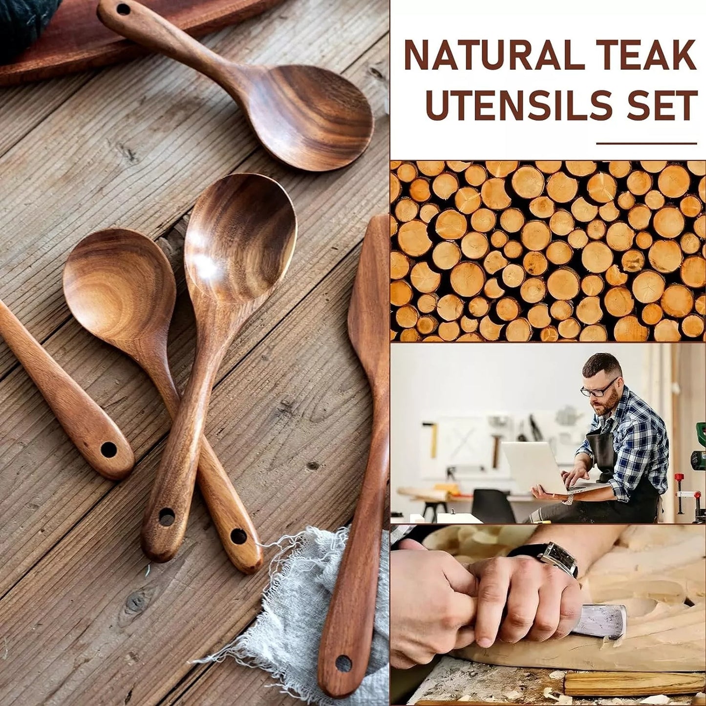 Wooden Spoon Set Handmade for Kitchen and Cooking